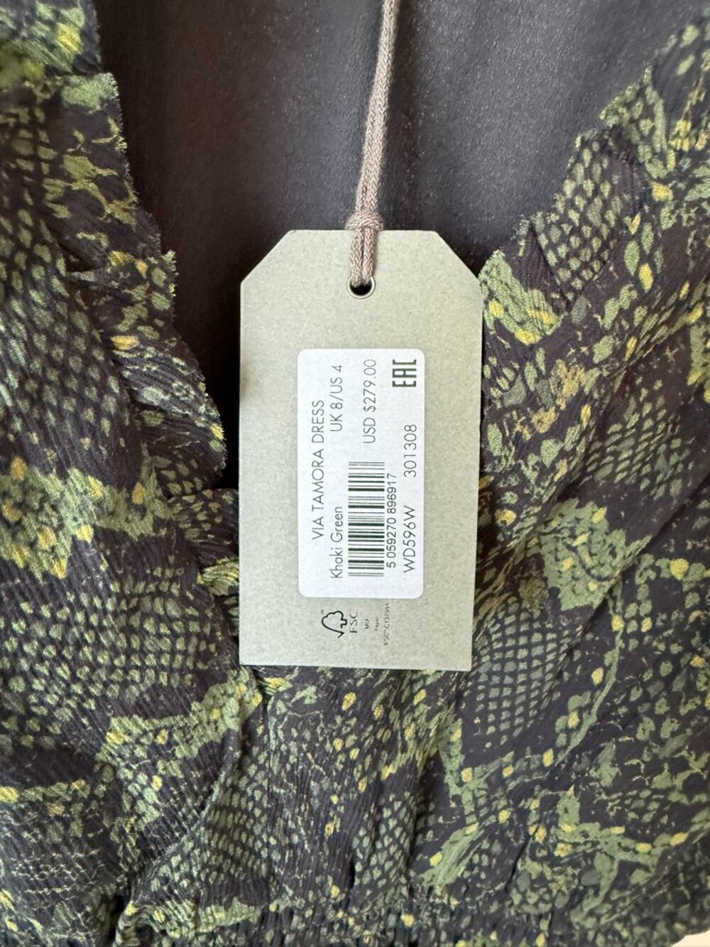 AllSaints Via Tamora Snakeskin Print Puff Sleeve Minidress - Picture 2 of 3